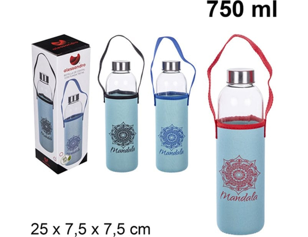 Bottiglia Borraccia in Vetro 750ml senza BPA Tappo palestra sport per acqua...
