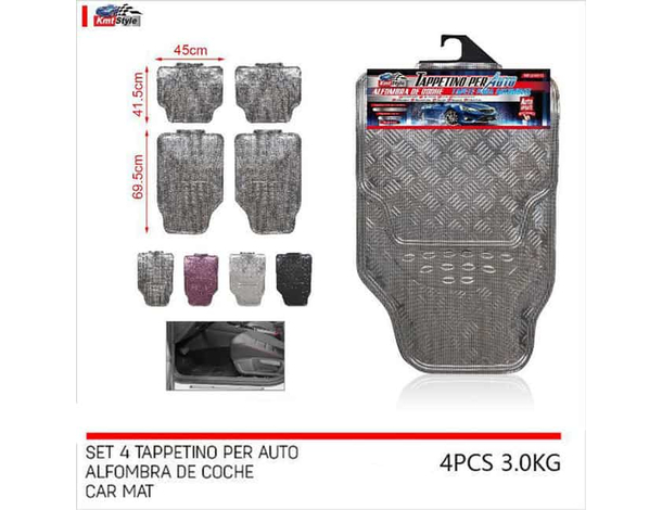Set 4 tappetini universali effetto metallico argento auto tuning sportivi in...
