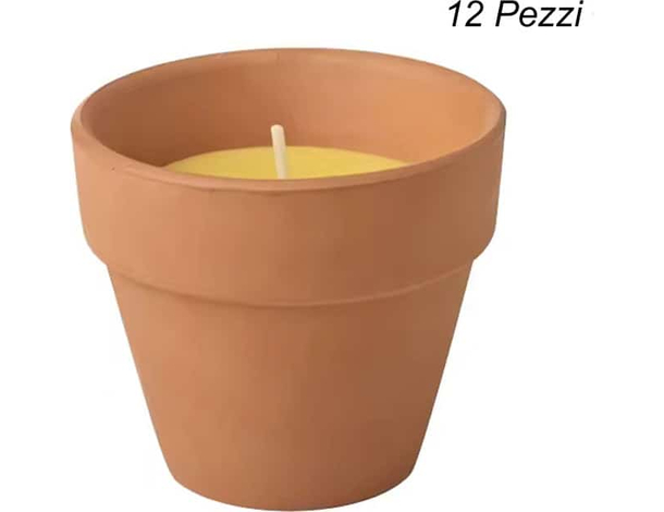Set 12 Pezzi Candela Citronella In Vasetto Di Terracotta Anti Zanzare 11x10 cm