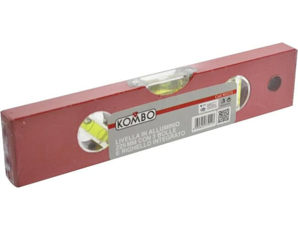 Livella a bolla professionale in alluminio a 3 bolle da 225mm righello integrato