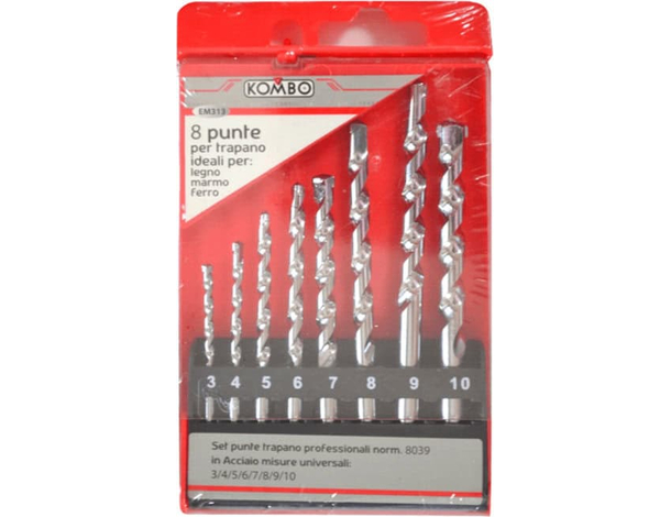 Set 8 punte trapano per muro marmo cemento mattoni 3 - 10 mm con custodia