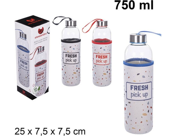 Bottiglia Borraccia in Vetro 750ml senza BPA Tappo palestra sport...