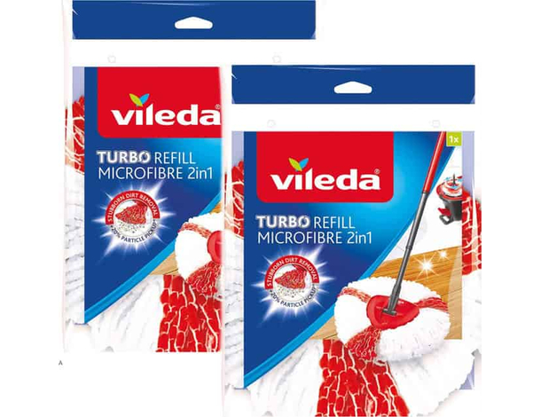 2X Mocio di ricambio 100 % in microfibra 2 in 1, Fiocco per Vileda turbo Refill