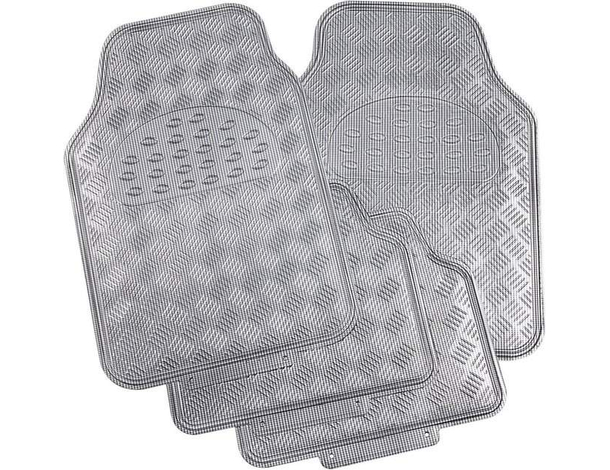 Set 4 tappetini universali effetto metallico argento auto tuning sportivi in PVC