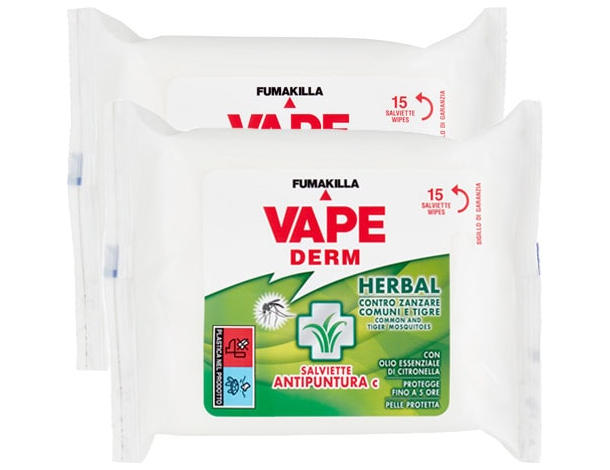 Salviette Antipuntura Contro Punture di Zanzare tigre Dermoprotettive Vape 30pz