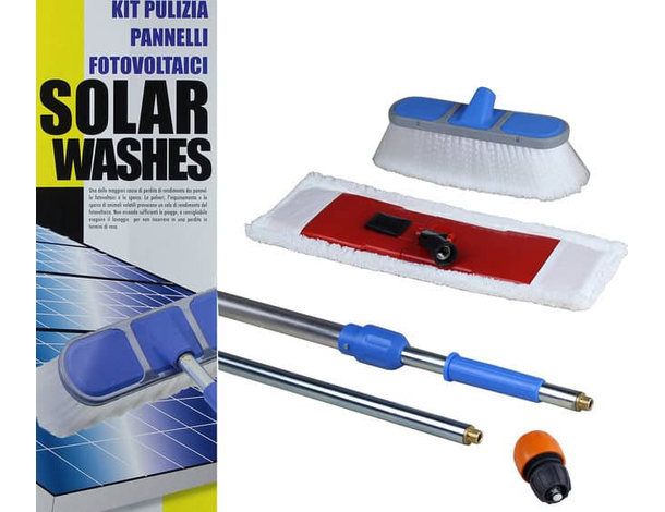 Kit Pulizia Pannelli Solari Fotovoltaici 2 spazzola Manico Telescopico 410 Cm
