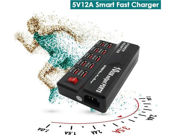 Stazione di Ricarica 10 Porte USB a Presa Veloce per Smartphone Tablet 5