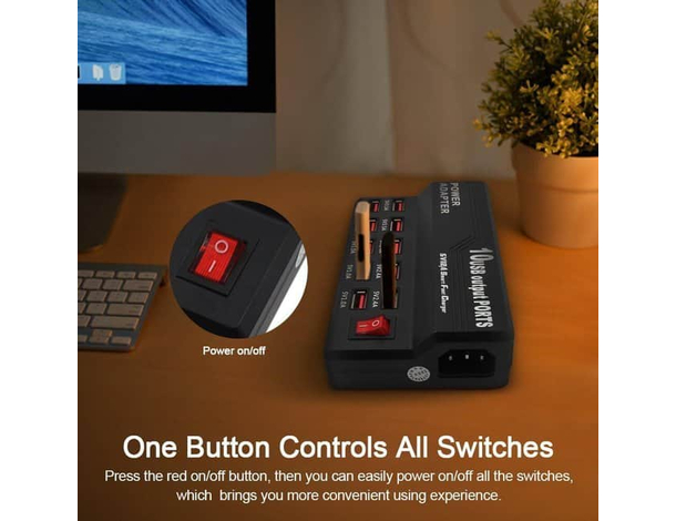 Stazione di Ricarica 10 Porte USB a Presa Veloce per Smartphone Tablet 6