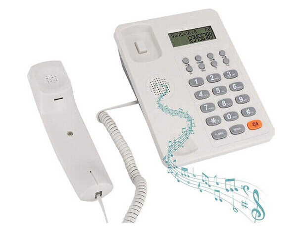 Telefono Fisso Tasti Grigi e Grandi Display LCD Calcolatrice Anziani Bianco