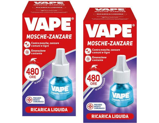 2x Vape Mosche e Zanzare Ricarica Liquida Per Diffusore Elettrico 480 Ore 22ml