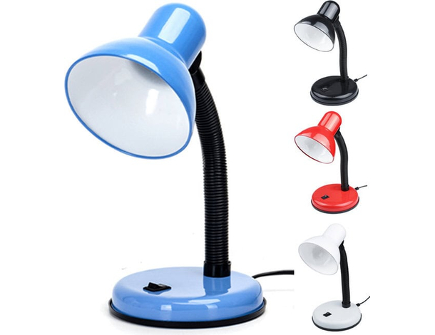 Lampada da tavolo scrivania in metallo E27 braccio pieghevole colori assortiti