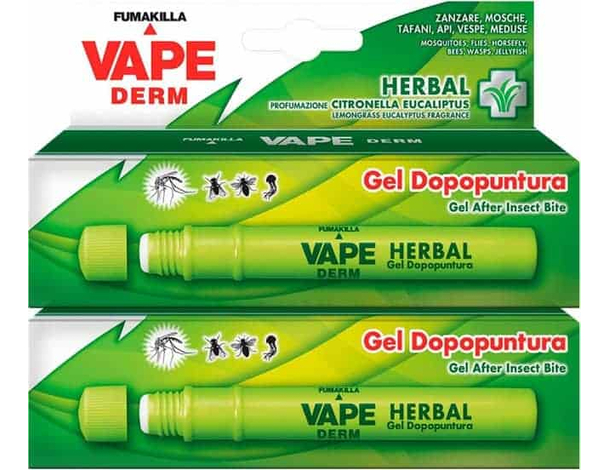 Vape Derm Herbal Stick Dopopuntura Zanzare Tafani Gel per Corpo - 2 Penne Stick