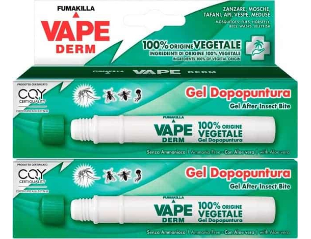 Vape Derm Penna Gel Dopopuntura 100% Origine Vegetale contro Zanzare - 2 Stick