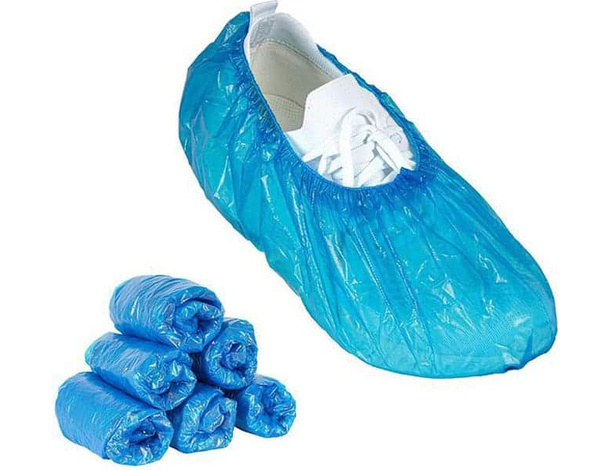 100 pezzi Copriscarpe monouso sovrascarpe PE Calzari elastico blu usa e getta