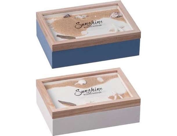 Scatola porta bustine the infusi in legno tema marino cofanetto 24x17x8 cm