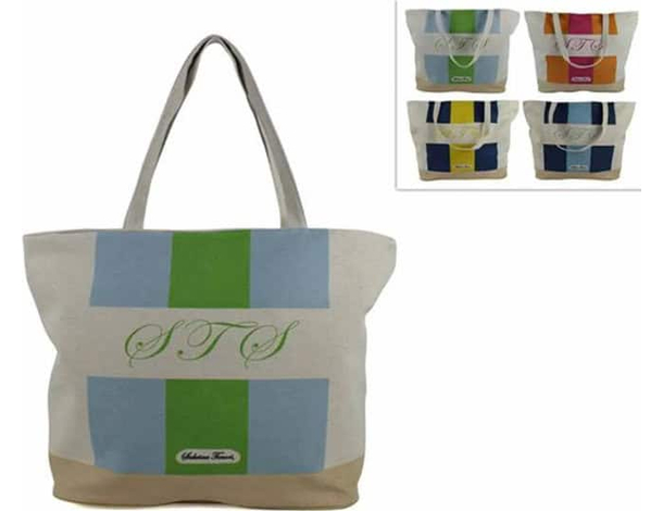 Borsa Da Mare Grande in polycotton a righe Da Spiaggia piscina Con Manici