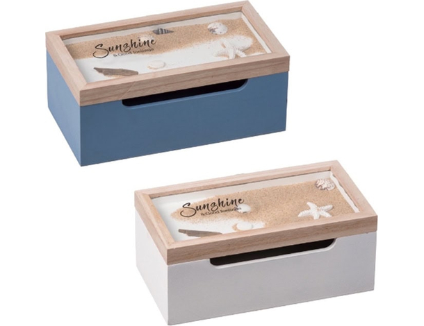 Scatola porta bustine the infusi in legno tema marino cofanetto 26x14x11 cm