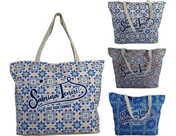 Borsa Mare Donna Fantasia Grande con Zip Cerniera Doppio Manico in polycotton