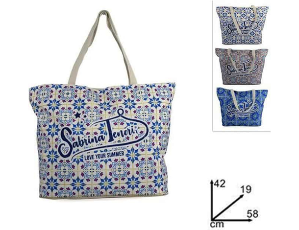 Borsa Mare Donna Fantasia Grande con Zip Cerniera Doppio Manico in polycotton...