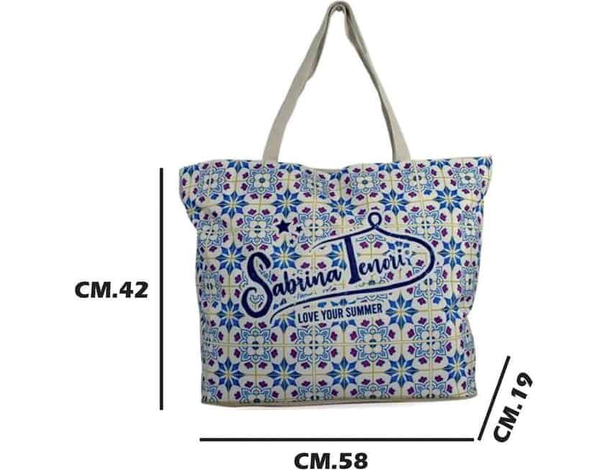 Borsa Mare Donna Fantasia Grande con Zip Cerniera Doppio Manico in polycotton...