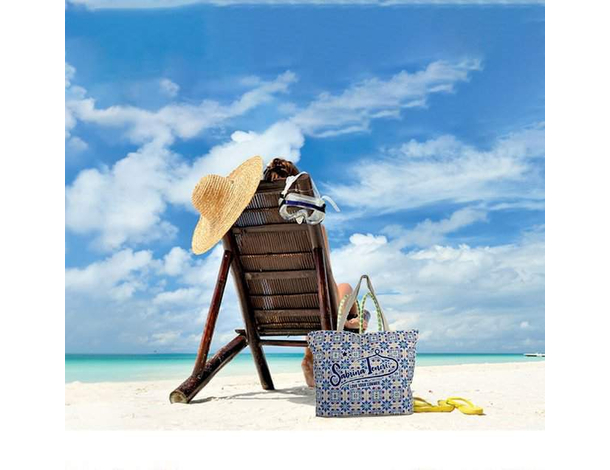 Borsa Mare Donna Fantasia Grande con Zip Cerniera Doppio Manico in polycotton...