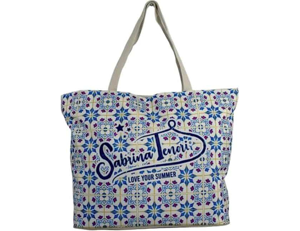 Borsa Mare Donna Fantasia Grande con Zip Cerniera Doppio Manico in polycotton...