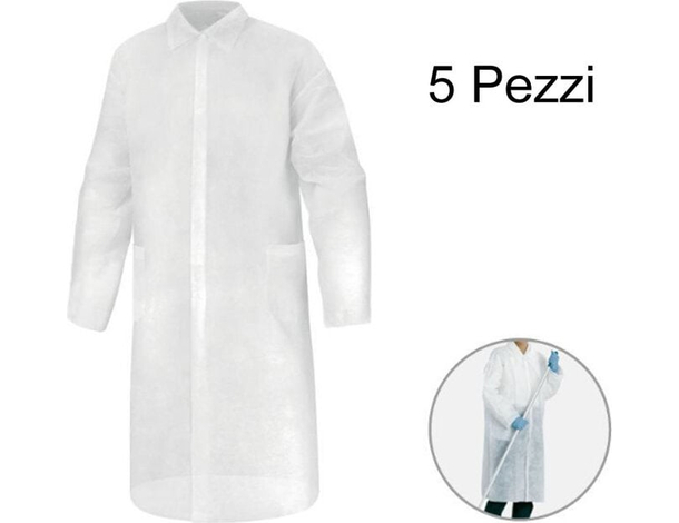 5 Camice monouso in polipropilene lavoro alimentare con tasche usa e getta L