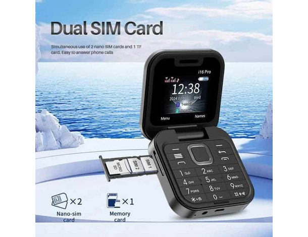Mini telefono cellulare flip i16PRO Tastiera GSM 1.77" DUAL SIM Pieghevole 2G...