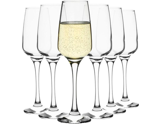 Set di 6 bicchieri flute calici in vetro trasparente 23 cl champagne spumante