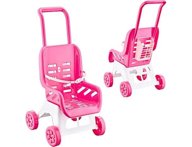 Passeggino giocattolo per bambola rosa carrozzino plastica bambine bambolotti