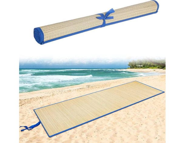 Tappetino Stuoia in Paglia Telo Mare Spiaggia Pieghevole 170x60 Cm avvolgibile
