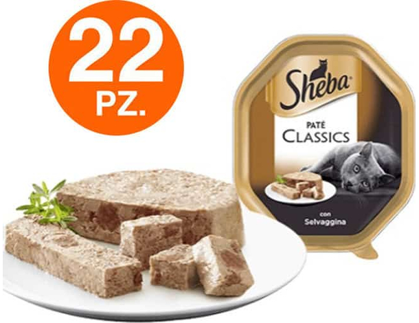Sheba Classics Patè Selvaggina Cibo Umido Completo Gatti Adulti 22 Vaschette