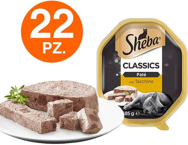 Sheba Classics Patè Tacchino Cibo Umido Completo Gatti Adulti 22 Vaschette