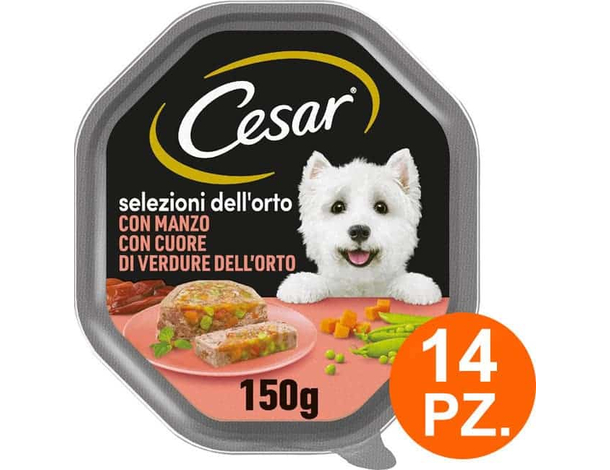 Cesar Selezioni dell'Orto Cibo per Cani con manzo e verdure 14 Vaschette da 150g