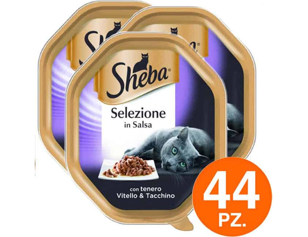 Sheba Cibo per Gatti al Gusto Vitello e Tacchino - 44 Vaschette da 85 grammi