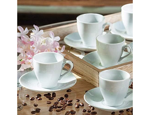 Set da 6 Tazzine da caffè in porcellana bianca tazze e piattini servizio da...