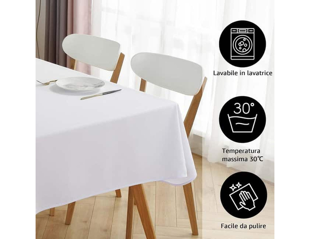Tovaglia Antimacchia in Poliestere Rettangolare bianca cucina + fermatovaglia...
