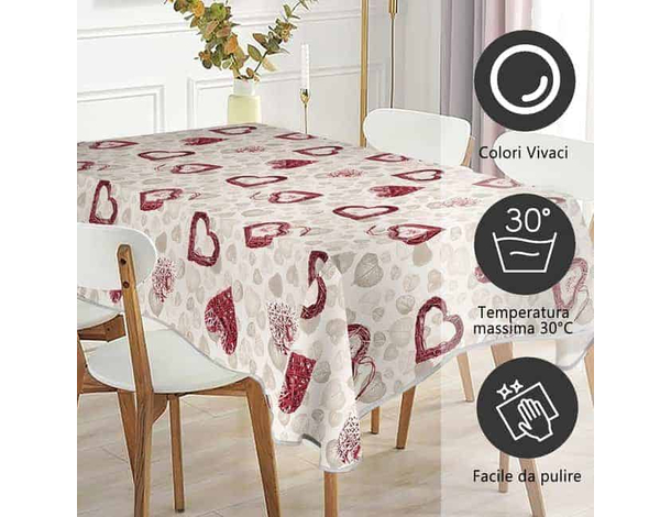 Tovaglia Antimacchia in Poliestere Impermeabile cuori stampata +...