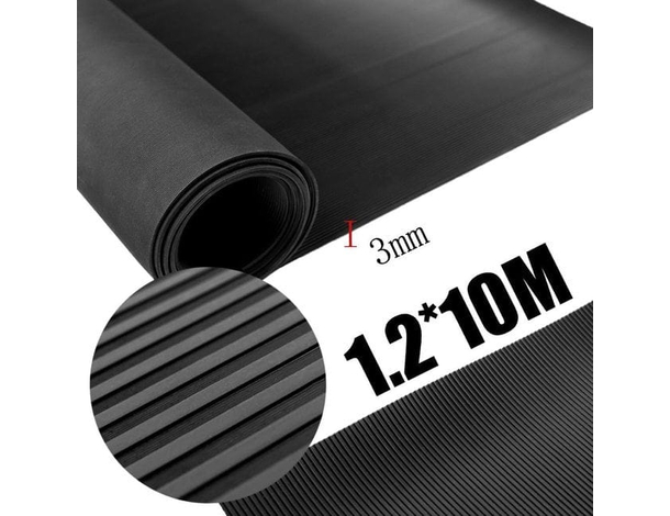 Tappeto in gomma antiscivolo copripavimento rigato nero 1,2x10 m NO PVC
