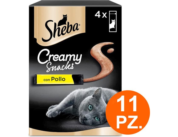 Sheba Creamy Snacks con Pollo Stick Cremosi per Gatti 11 pacchi da 4 snack 12g