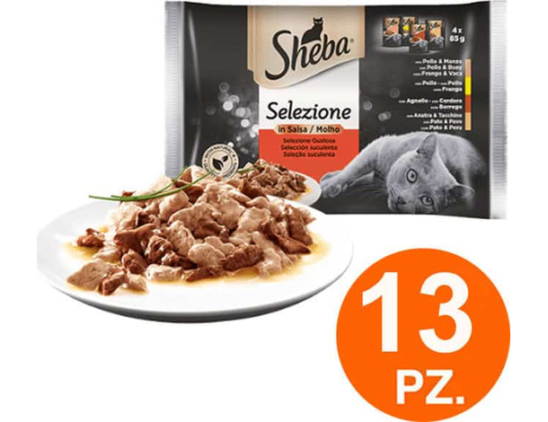 Sheba Selezione Gustosa In salsa carne 52 X 85 gr.Cibo Umido Per Gatti SHEBA