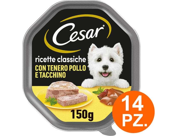 Cesar Ricette Classiche con tenero Pollo e Tacchino - 14 Vaschette da 150g