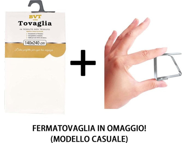 Tovaglia Antimacchia in Poliestere Rettangolare bianca cucina + fermatovaglia...