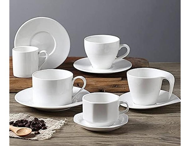 Set da 6 Tazzine da caffè in porcellana bianca tazze e piattini servizio da...