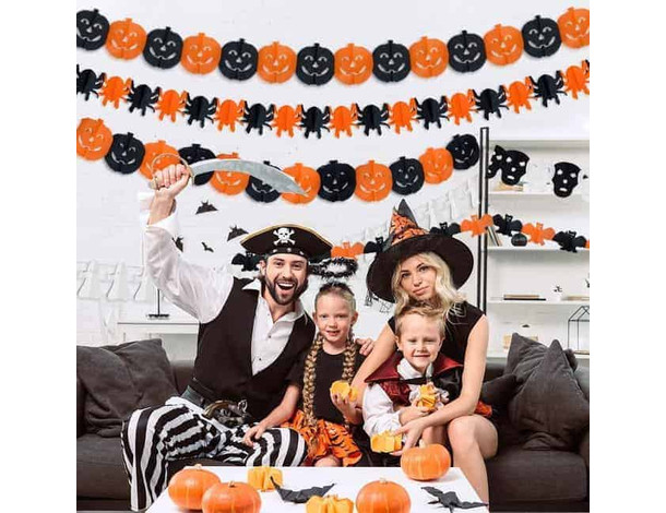 3 Festoni addobbi di Halloween ghirlanda 2,75 metri zucche di carta per feste...
