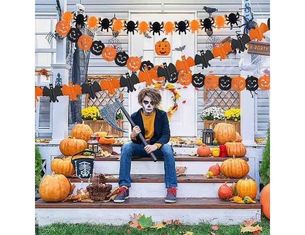 3 Festoni addobbi di Halloween ghirlanda 2,75 metri zucche di carta per feste...