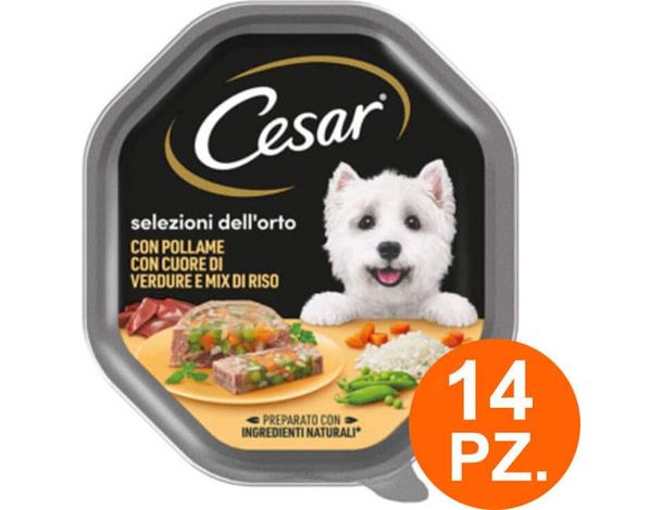 Cesar Cane Selezioni dell'Orto 14x150gr Pollame con Cuore di Verdure e Riso