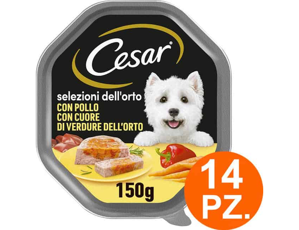 Cesar Selezioni dell'Orto patè Cibo per Cani pollo e verdure 14 Vaschette 150g