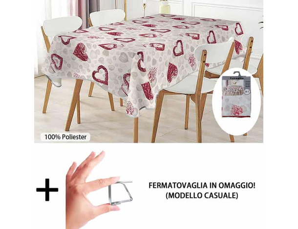 Tovaglia Antimacchia in Poliestere Impermeabile cuori stampata +...