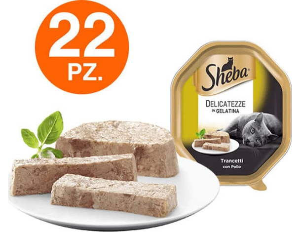Sheba Delicatezze in Gelatina Pollo Cibo Umido Gatti Adulti Vaschette 22x85g